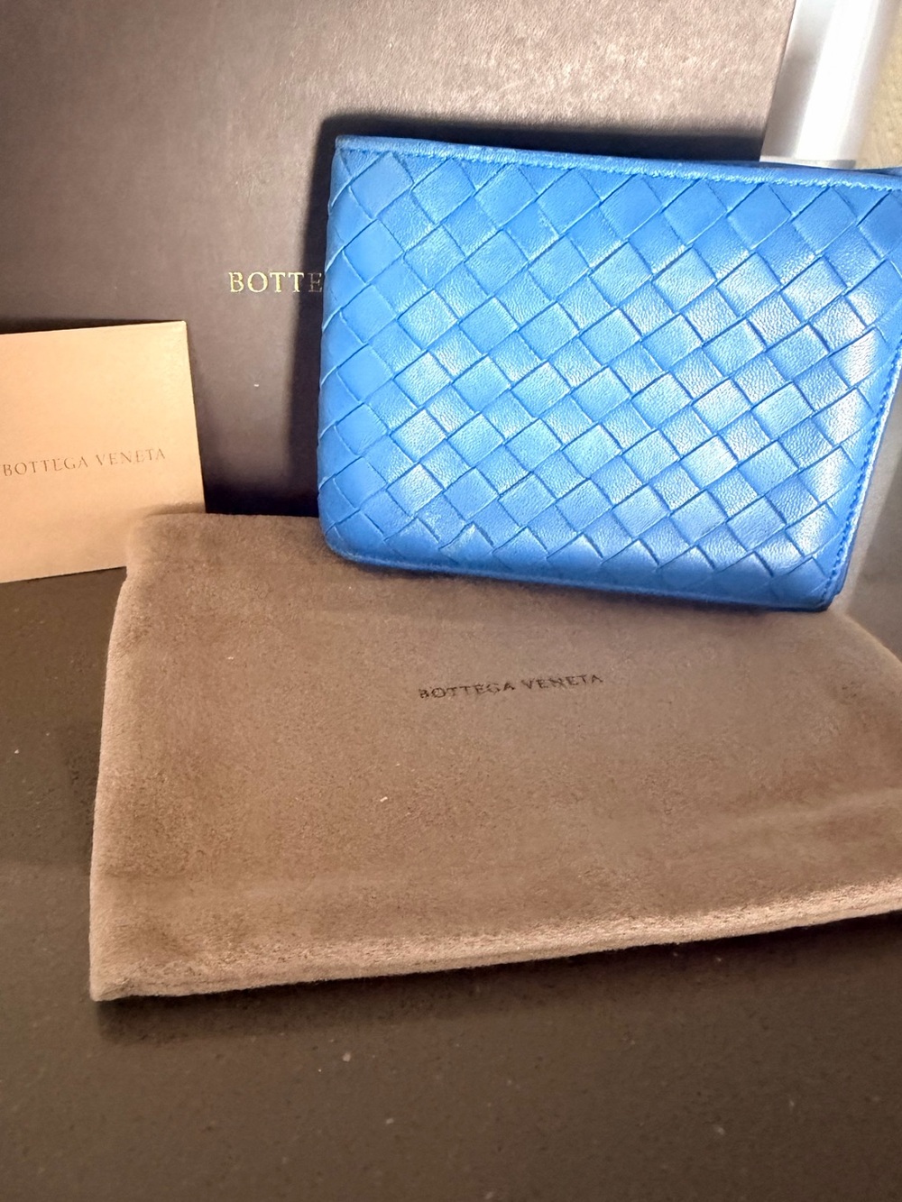 Bottega Veneta Blue Intrecciato Woven Leather Bifold Wallet - Full Inclusion